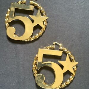 Gold 5 Star Hoop Earrings 70mm